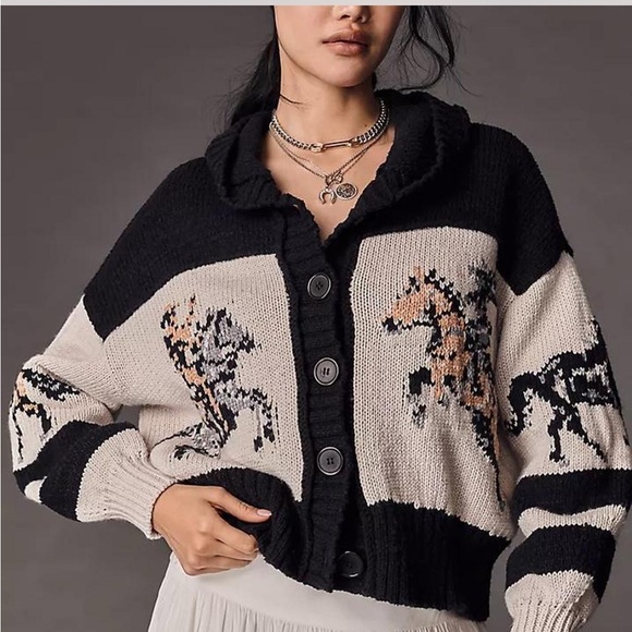 Anthropologie Sweaters - Anthropologie Pilcro Horse Graphic Cardigan Sweater Rare Find Size M